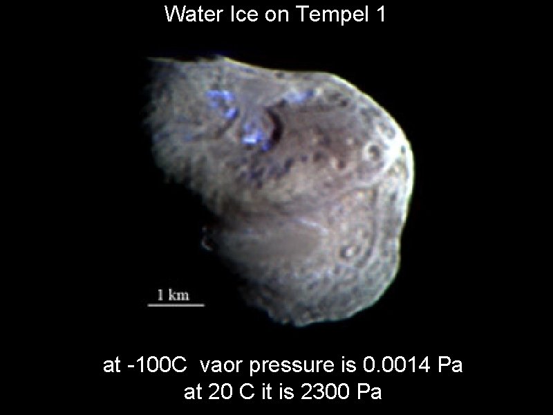 Water Ice on Tempel 1 at -100 C vaor pressure is 0. 0014 Pa