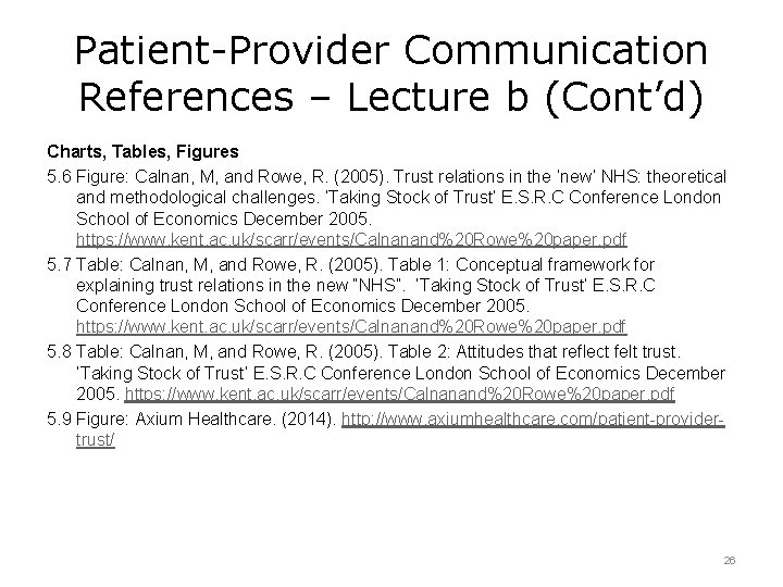 Patient-Provider Communication References – Lecture b (Cont’d) Charts, Tables, Figures 5. 6 Figure: Calnan,