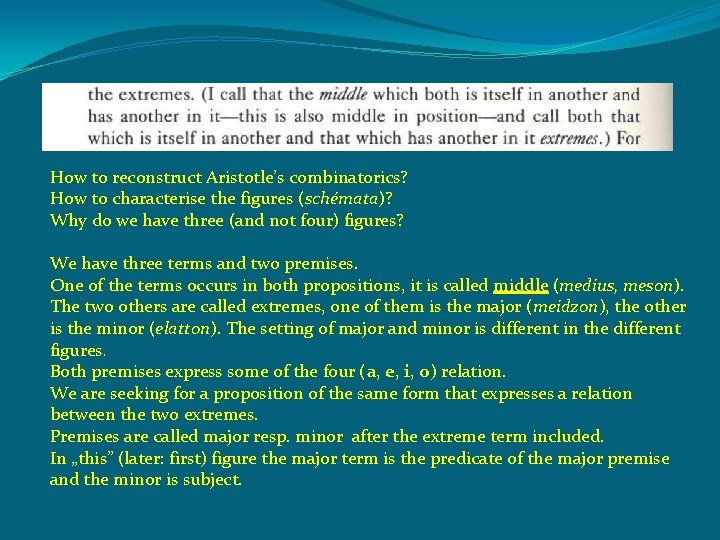 How to reconstruct Aristotle’s combinatorics? How to characterise the figures (schémata)? Why do we