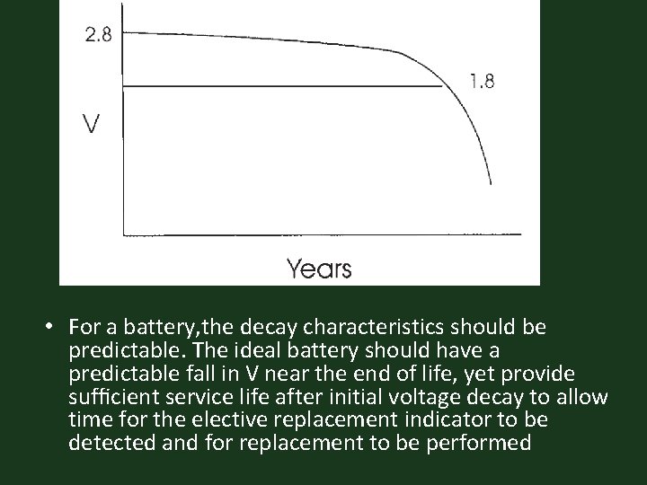  • For a battery, the decay characteristics should be predictable. The ideal battery
