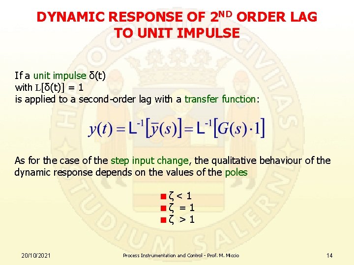 DYNAMIC RESPONSE OF 2 ND ORDER LAG TO UNIT IMPULSE If a unit impulse