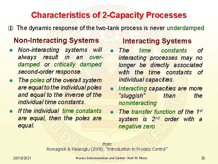 Characteristics of 2 -Capacity Processes The dynamic response of the two-tank process is never