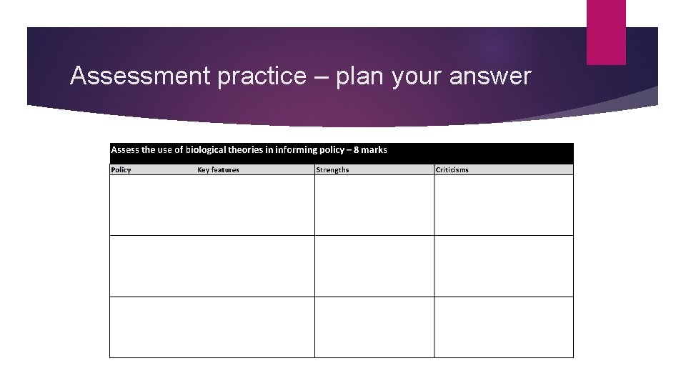 Assessment practice – plan your answer 