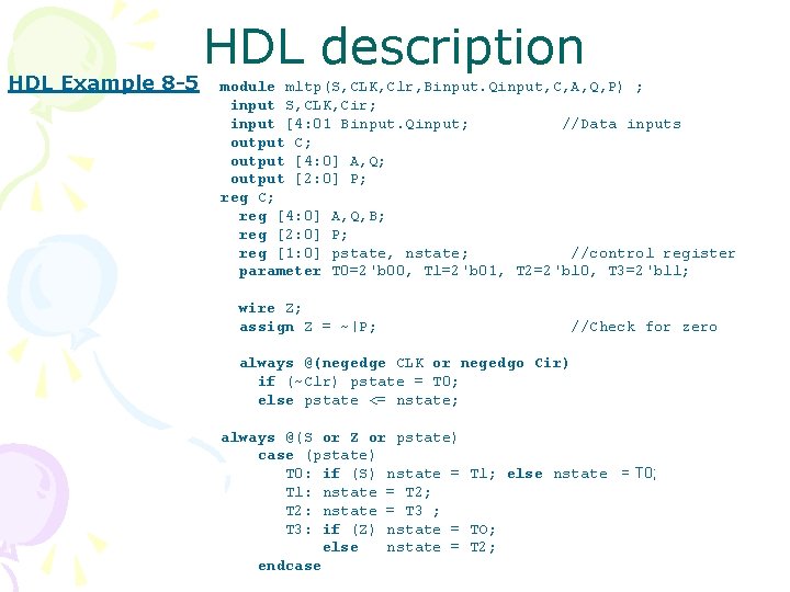 HDL description HDL Example 8 -5 module mltp(S, CLK, Clr, Binput. Qinput, C, A, HDL description HDL Example 8 -5 module mltp(S, CLK, Clr, Binput. Qinput, C, A,