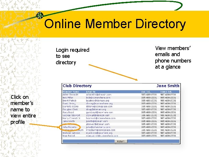 Online Member Directory Login required to see directory Click on member’s name to view