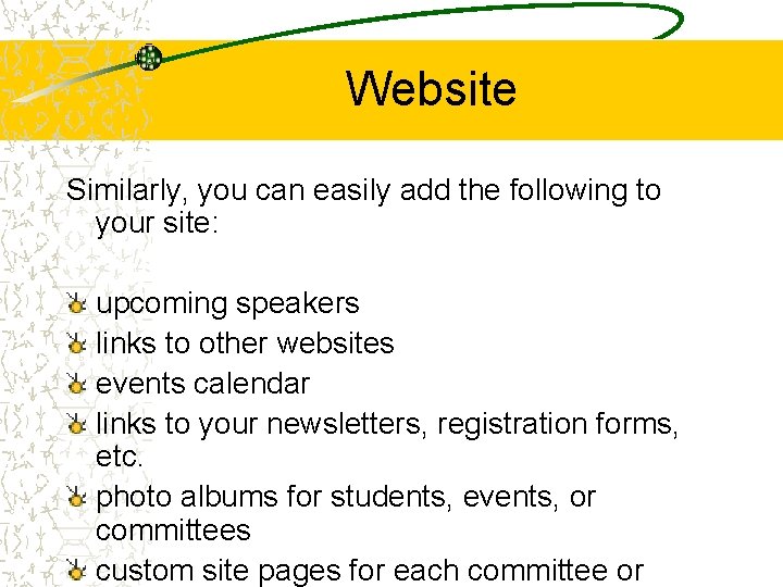 Website Similarly, you can easily add the following to your site: upcoming speakers links