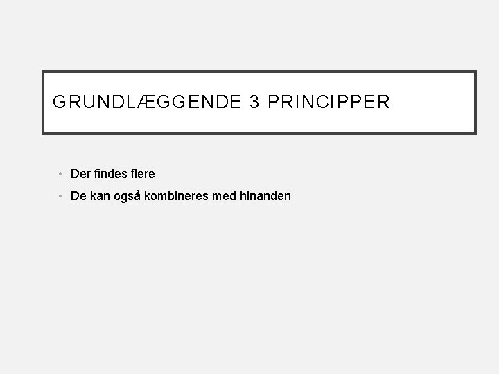 GRUNDLÆGGENDE 3 PRINCIPPER • Der findes flere • De kan også kombineres med hinanden