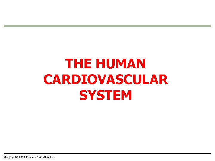 THE HUMAN CARDIOVASCULAR SYSTEM Copyright © 2009 Pearson Education, Inc. 