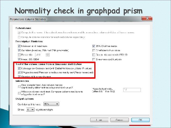 Normality check in graphpad prism 