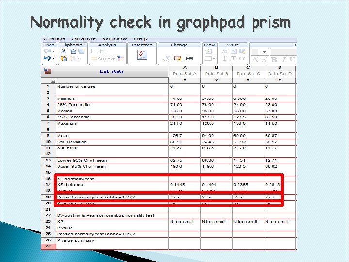 Normality check in graphpad prism 