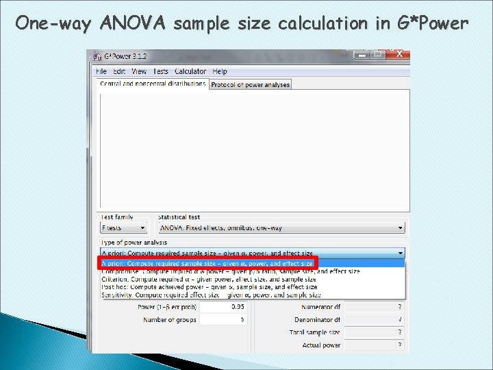 One-way ANOVA sample size calculation in G*Power 