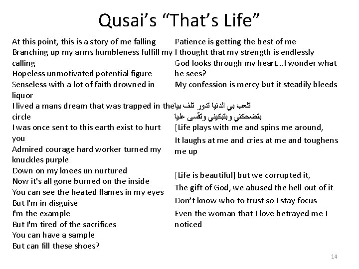 Qusai’s “That’s Life” Patience is getting the best of me At this point, this