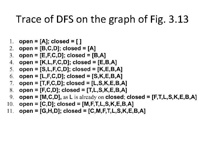 Trace of DFS on the graph of Fig. 3. 13 