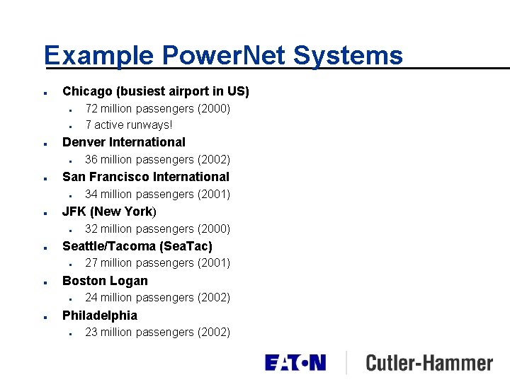 Example Power. Net Systems l Chicago (busiest airport in US) n n l Denver Example Power. Net Systems l Chicago (busiest airport in US) n n l Denver