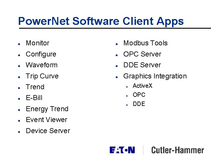 Power. Net Software Client Apps l Monitor l Modbus Tools l Configure l OPC Power. Net Software Client Apps l Monitor l Modbus Tools l Configure l OPC