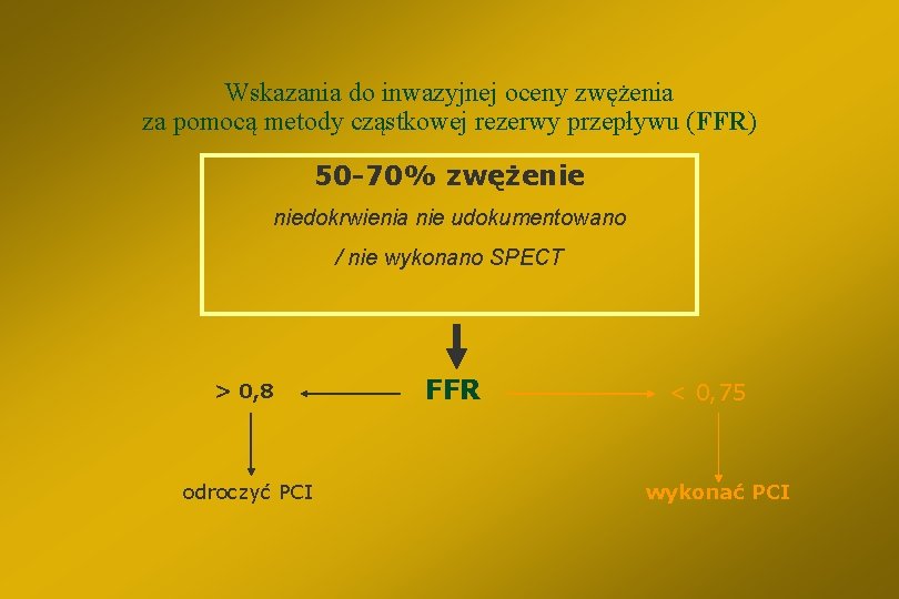 Wskazania do inwazyjnej oceny zwężenia za pomocą metody cząstkowej rezerwy przepływu (FFR) 50 -70%
