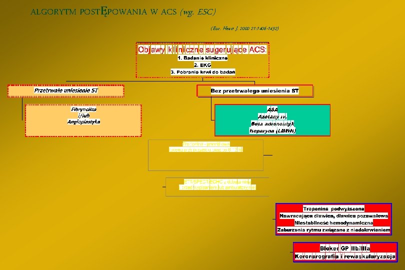 ALGORYTM POSTĘPOWANIA W ACS (wg. ESC) (Eur. Heart J. 2000 21: 1406 -1432) 