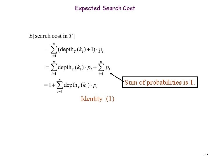 Expected Search Cost Sum of probabilities is 1. Identity (1) 116 
