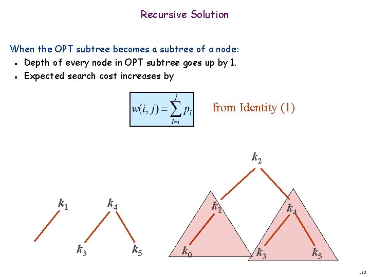 Recursive Solution When the OPT subtree becomes a subtree of a node: Depth of