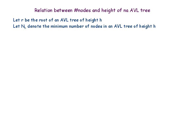 Relation between #nodes and height of na AVL tree Let r be the root