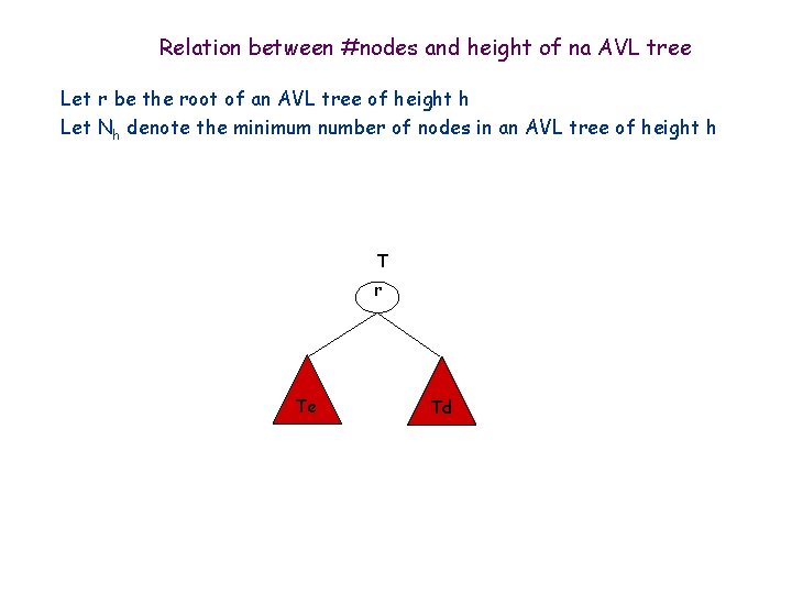 Relation between #nodes and height of na AVL tree Let r be the root
