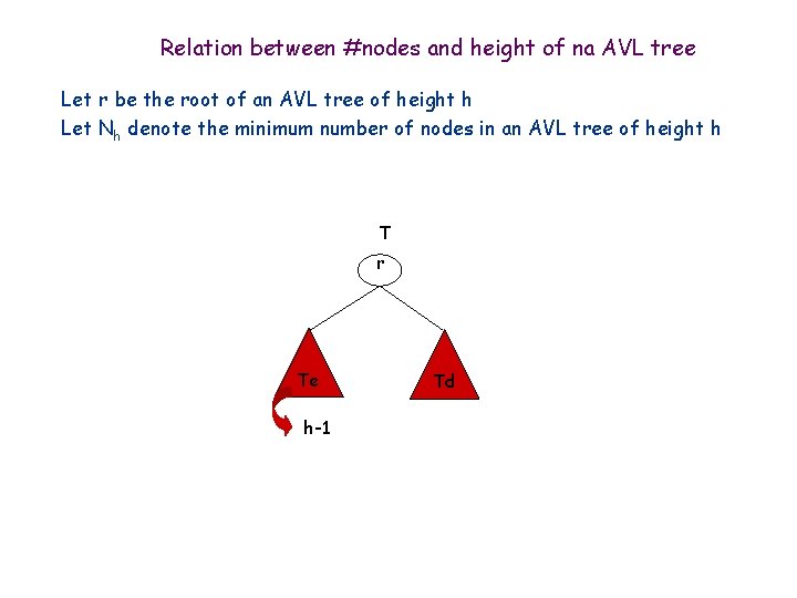 Relation between #nodes and height of na AVL tree Let r be the root
