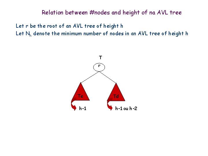 Relation between #nodes and height of na AVL tree Let r be the root