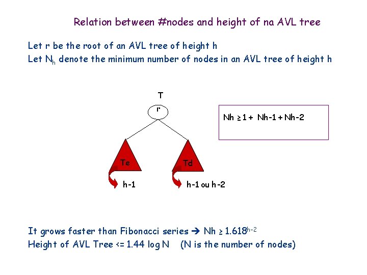 Relation between #nodes and height of na AVL tree Let r be the root