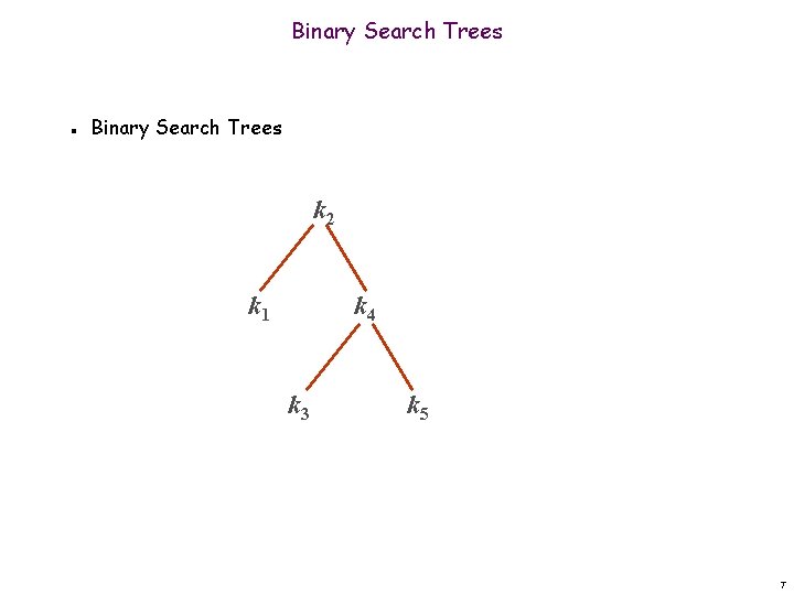 Binary Search Trees n Binary Search Trees k 2 k 1 k 4 k