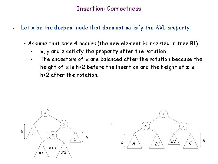 Insertion: Correctness • Let x be the deepest node that does not satisfy the
