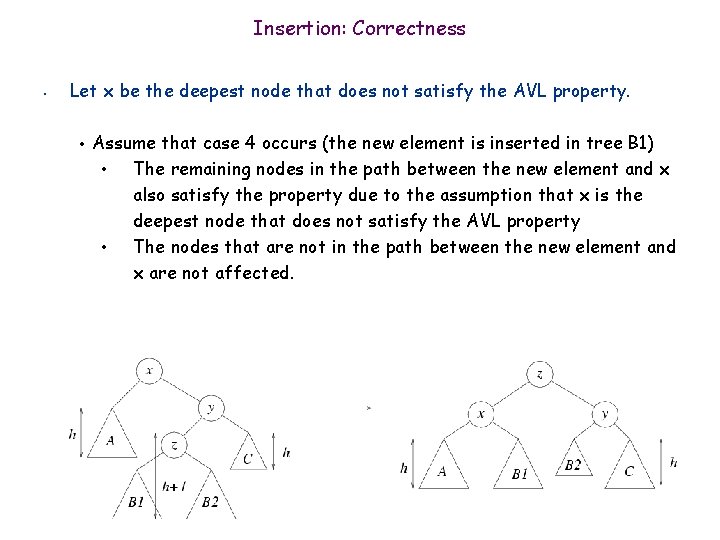 Insertion: Correctness • Let x be the deepest node that does not satisfy the