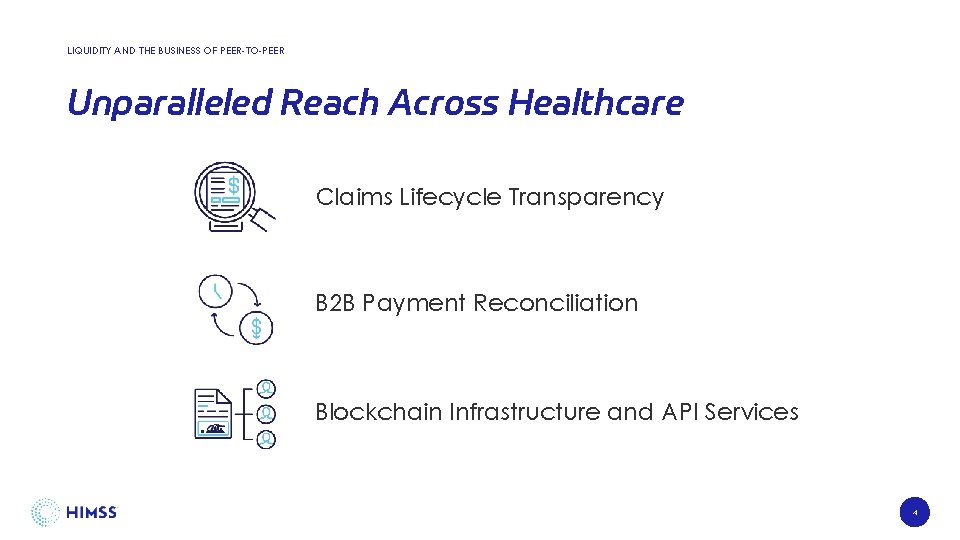 LIQUIDITY AND THE BUSINESS OF PEER-TO-PEER Unparalleled Reach Across Healthcare Claims Lifecycle Transparency B