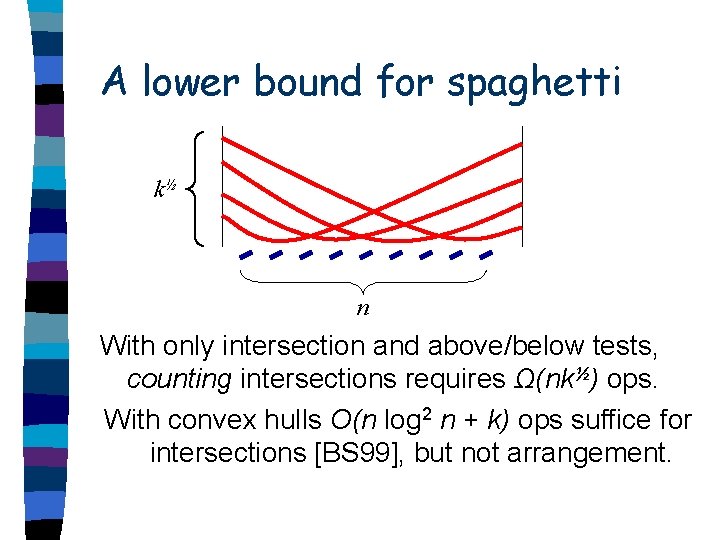 A lower bound for spaghetti k½ n With only intersection and above/below tests, counting
