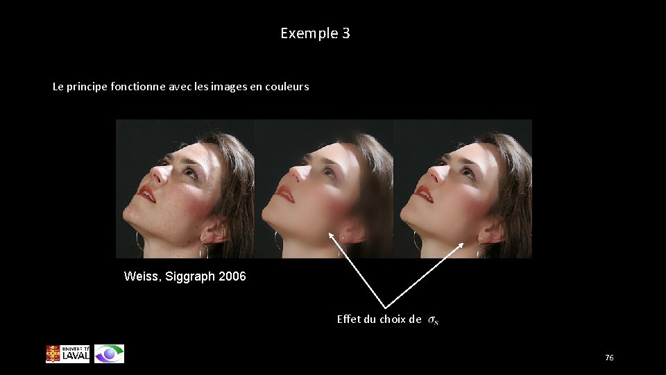 Exemple 3 Le principe fonctionne avec les images en couleurs Weiss, Siggraph 2006 Effet