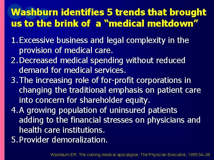 Washburn identifies 5 trends that brought us to the brink of a “medical meltdown”