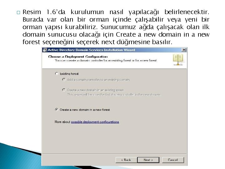 � Resim 1. 6’da kurulumun nasıl yapılacağı belirlenecektir. Burada var olan bir orman içinde