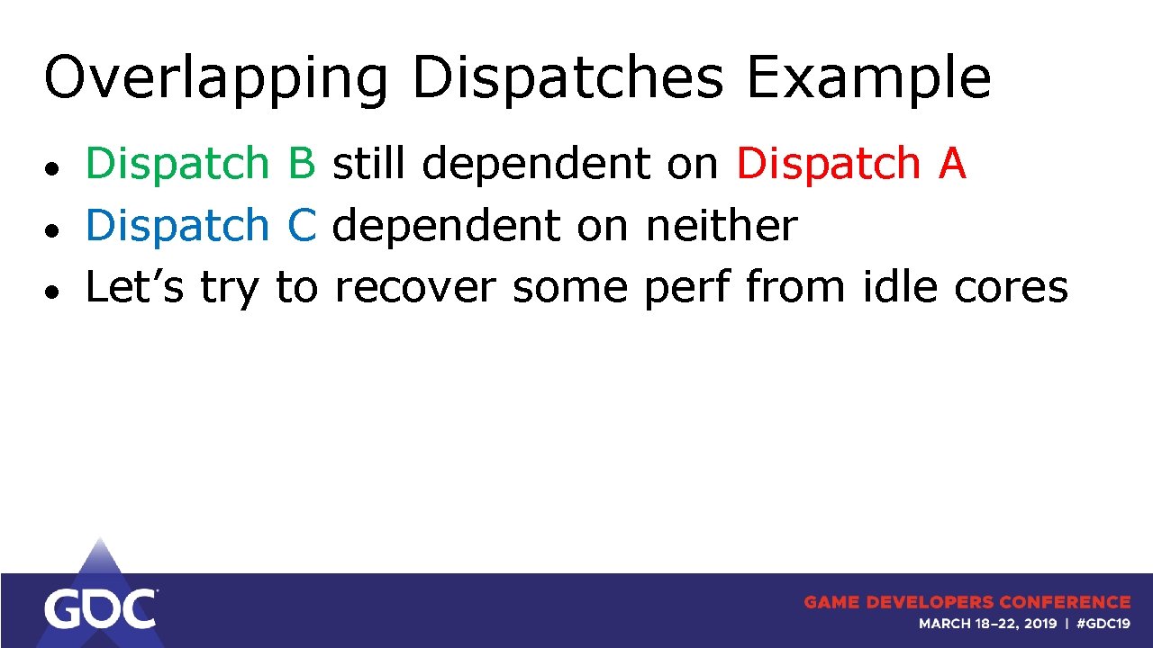 Overlapping Dispatches Example ● ● ● Dispatch B still dependent on Dispatch A Dispatch