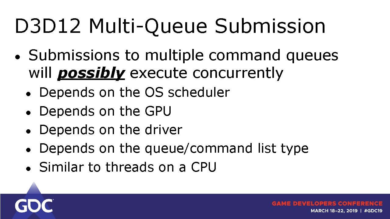 D 3 D 12 Multi-Queue Submission ● Submissions to multiple command queues will possibly