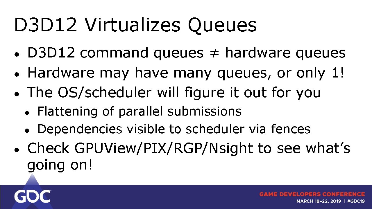 D 3 D 12 Virtualizes Queues ● ● ● D 3 D 12 command