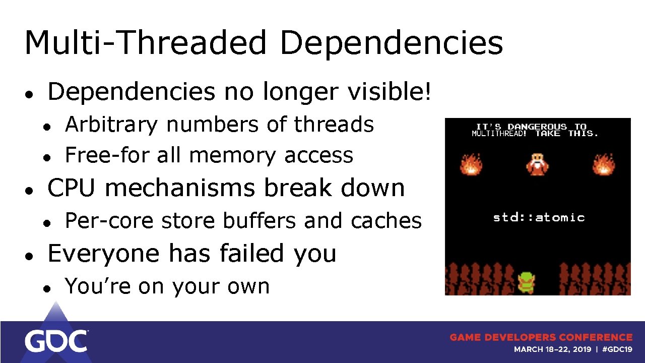 Multi-Threaded Dependencies ● Dependencies no longer visible! ● ● ● CPU mechanisms break down