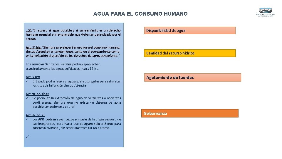 AGUA PARA EL CONSUMO HUMANO. 5° “El acceso al agua potable y el saneamiento