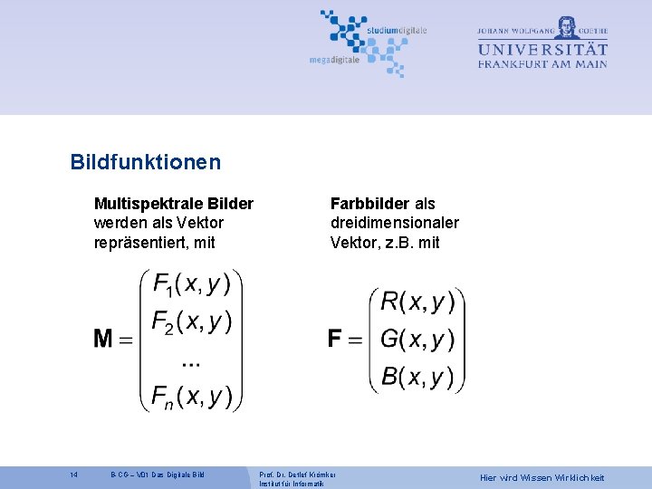 Bildfunktionen Multispektrale Bilder werden als Vektor repräsentiert, mit 14 B-CG – V 01 Das