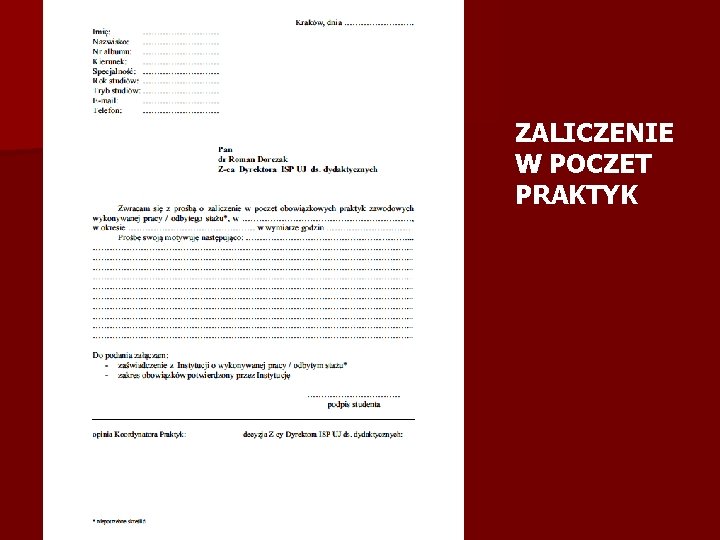 ZALICZENIE W POCZET PRAKTYK 