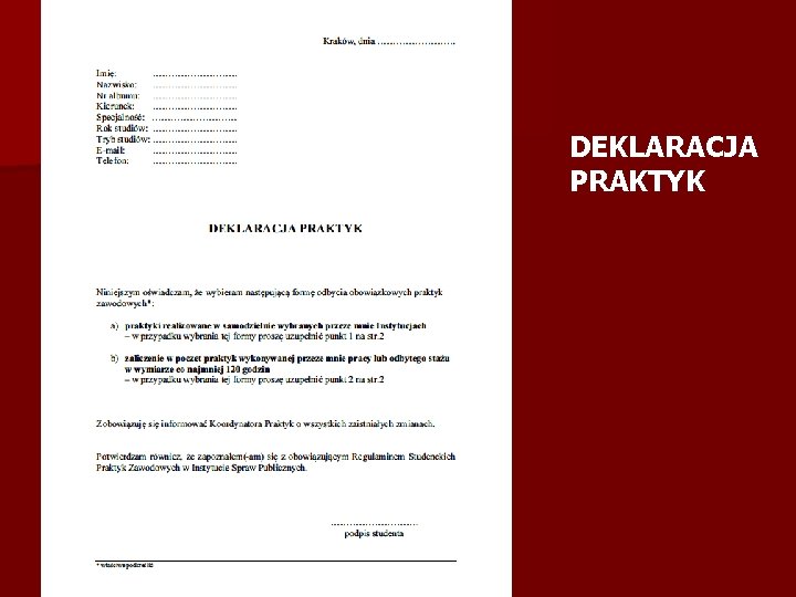 DEKLARACJA PRAKTYK 