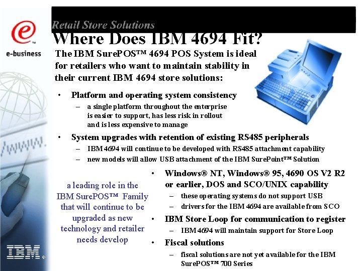Where Does IBM 4694 Fit? The IBM Sure. POS™ 4694 POS System is ideal