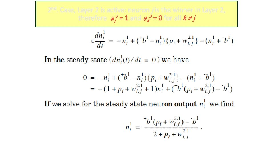 2 nd. Case, Layer 2 is active: neuron j is the winner in Layer