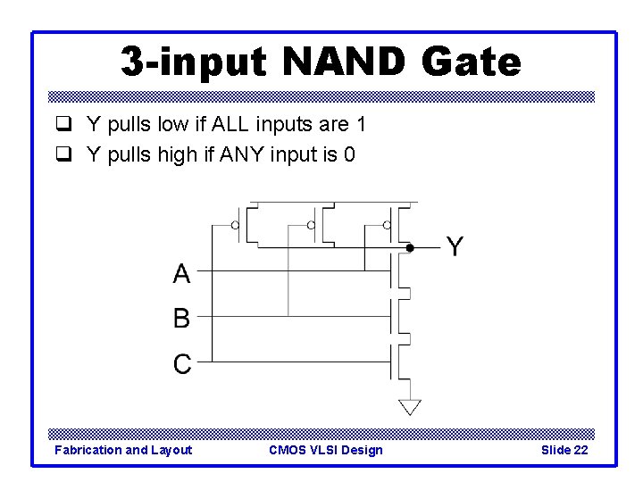 3 -input NAND Gate q Y pulls low if ALL inputs are 1 q