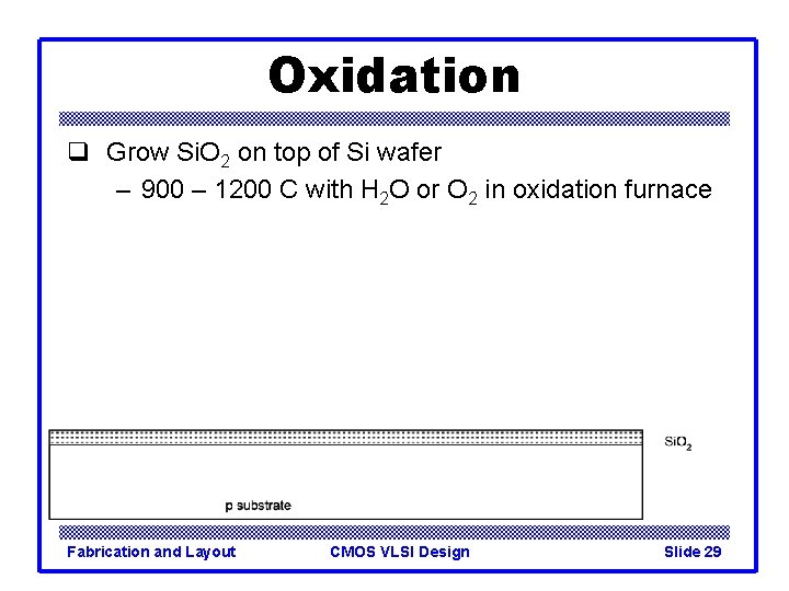 Oxidation q Grow Si. O 2 on top of Si wafer – 900 –