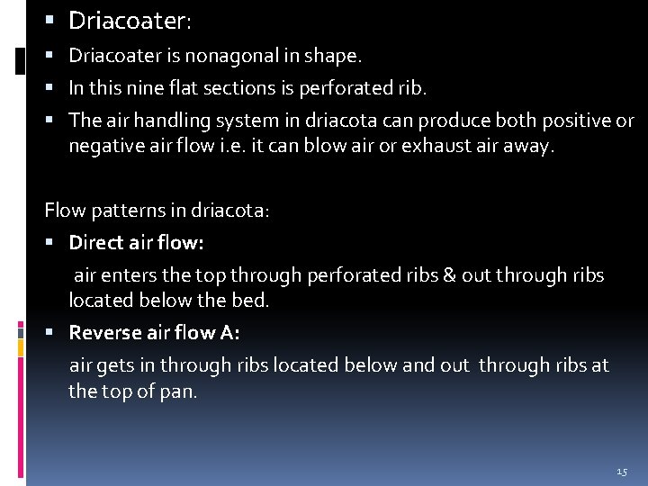  Driacoater: Driacoater is nonagonal in shape. In this nine flat sections is perforated