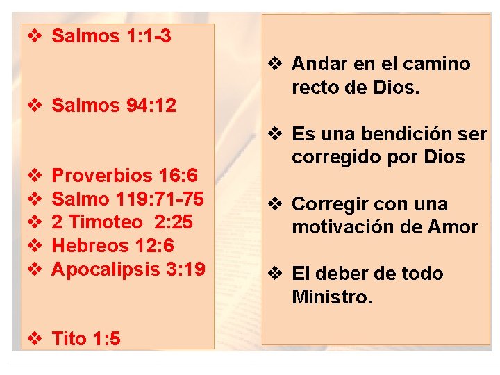 v Salmos 1: 1 -3 v Salmos 94: 12 v v v Proverbios 16: